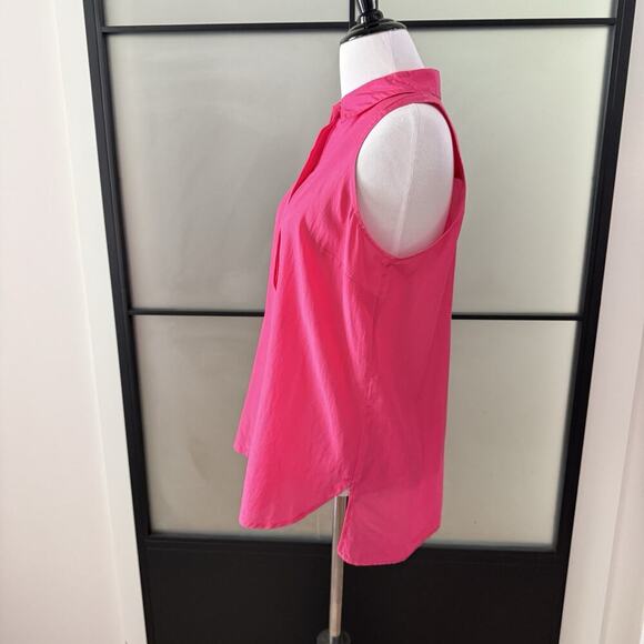 Ann Taylor Blouse Women’s 8 Medium Bright Pink Sleeveless Silk Cotton Woven - Picture 5 of 13